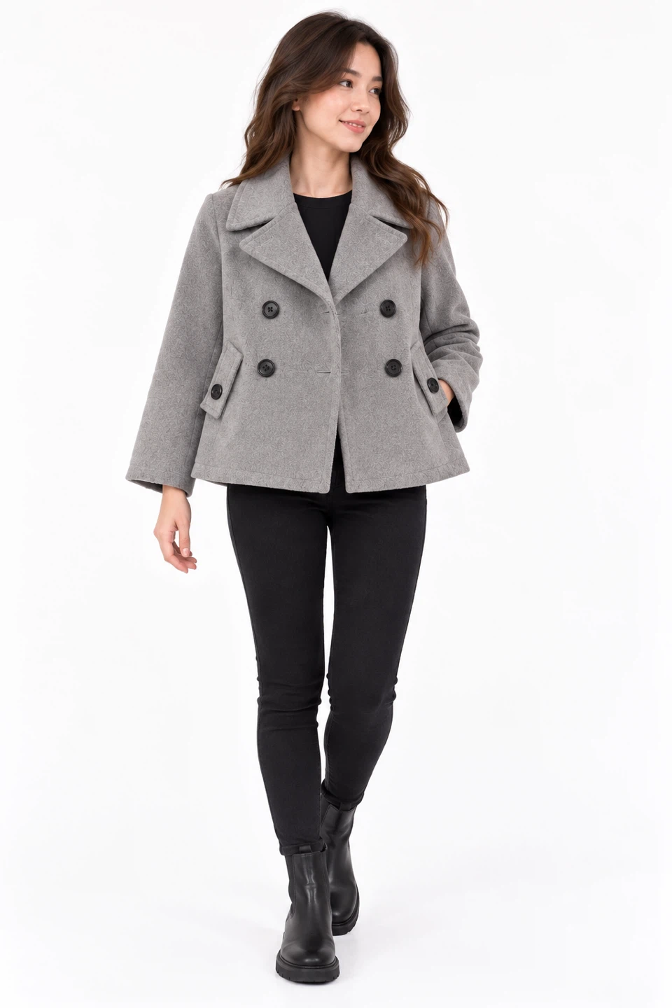 Grey wool-blend pea coat