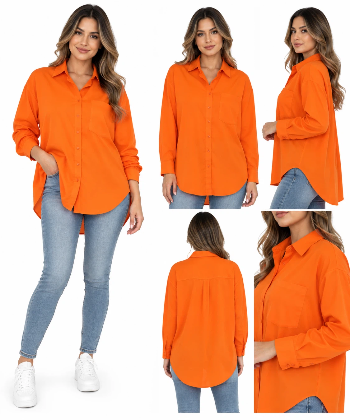 SHEIN Orange Long Sleeve Button-Up Shirt