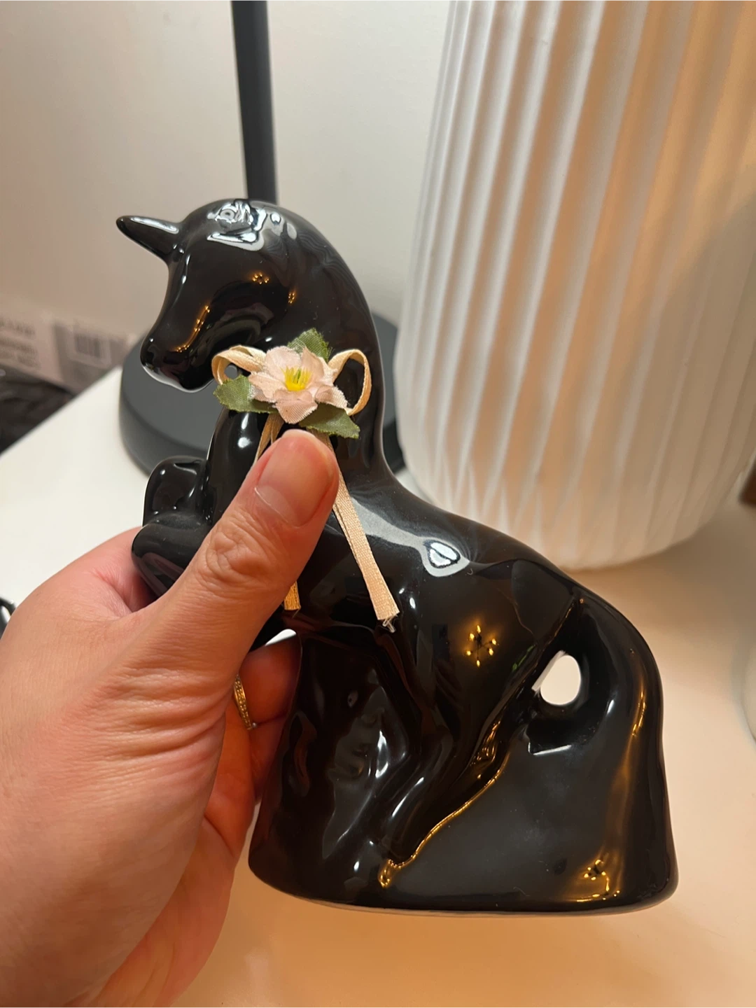 Vintage Black Unicorn Ceramic Figurine