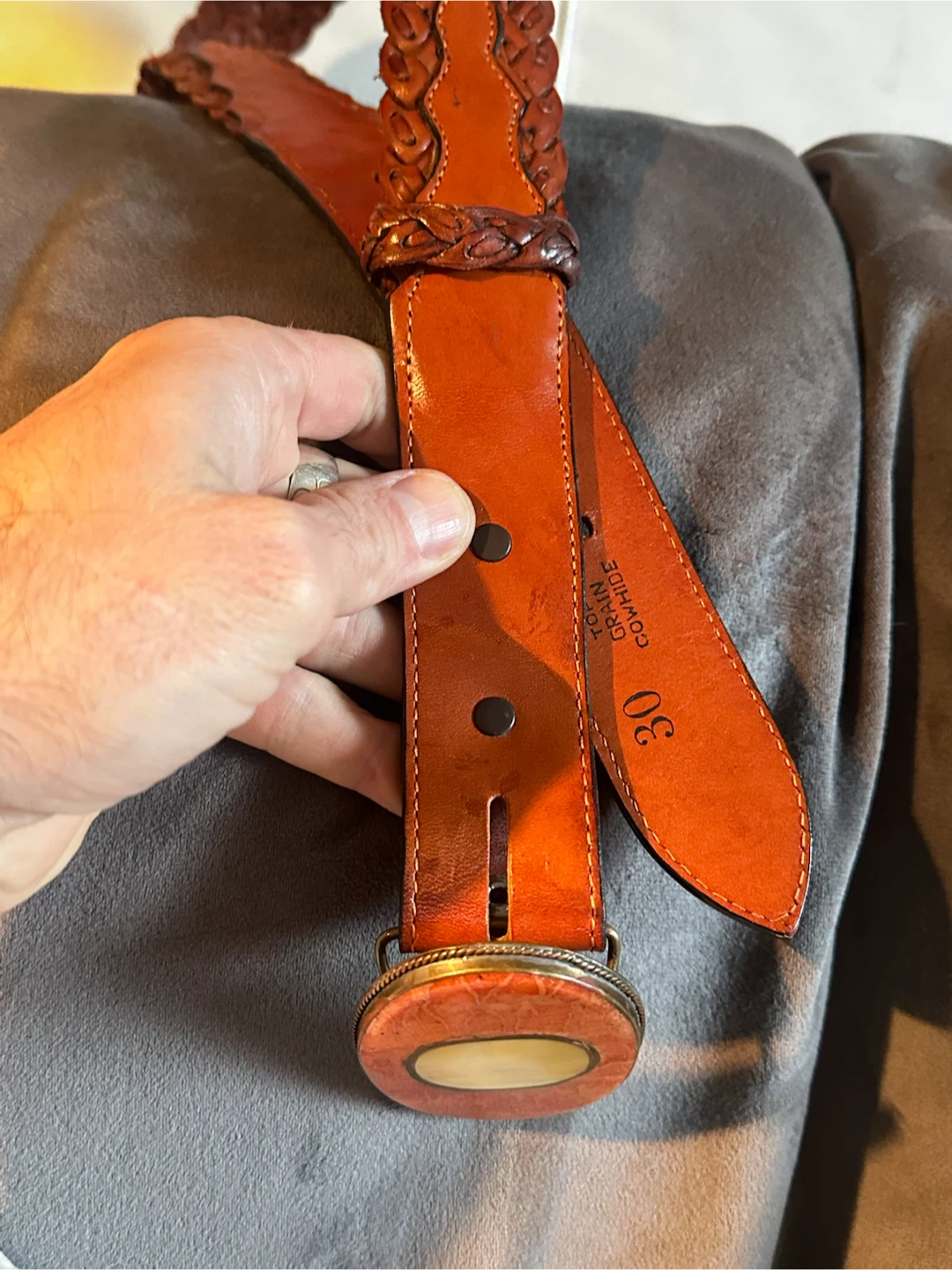 Vintage M&F Western Woven Belt Sz 30 MOP Coral Buckle