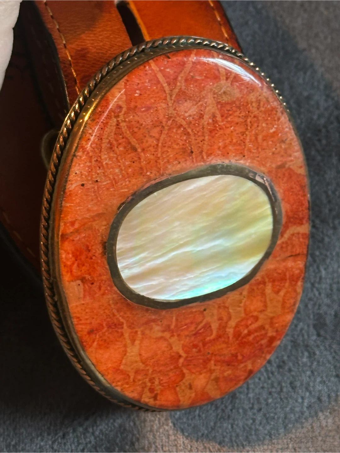 Vintage M&F Western Woven Belt Sz 30 MOP Coral Buckle - photo 2