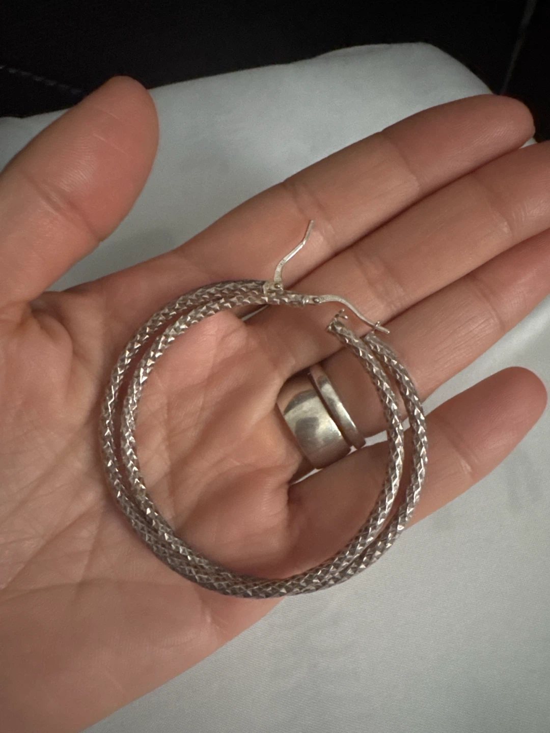 Sterling Silver Textured Hoop Earrings