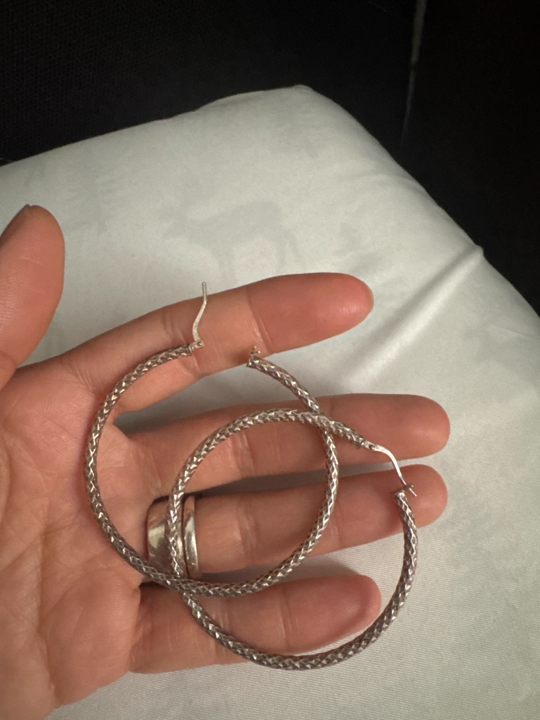 Sterling Silver Textured Hoop Earrings - photo 2