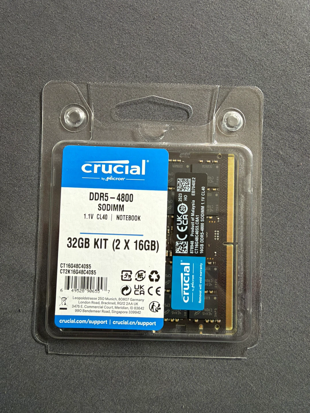 Brand New Sealed Crucial 32GB (2x16GB) DDR5 Laptop RAM SODIMM