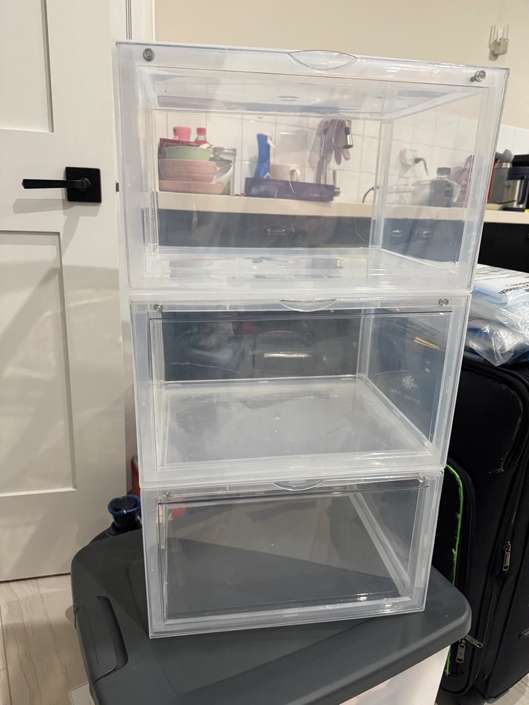 Clear Stackable Shoe Storage Bins - Set of 3