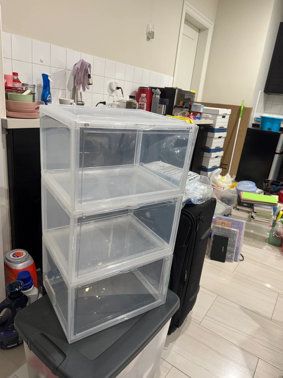 Clear Stackable Shoe Storage Bins - Set of 3 - photo 2