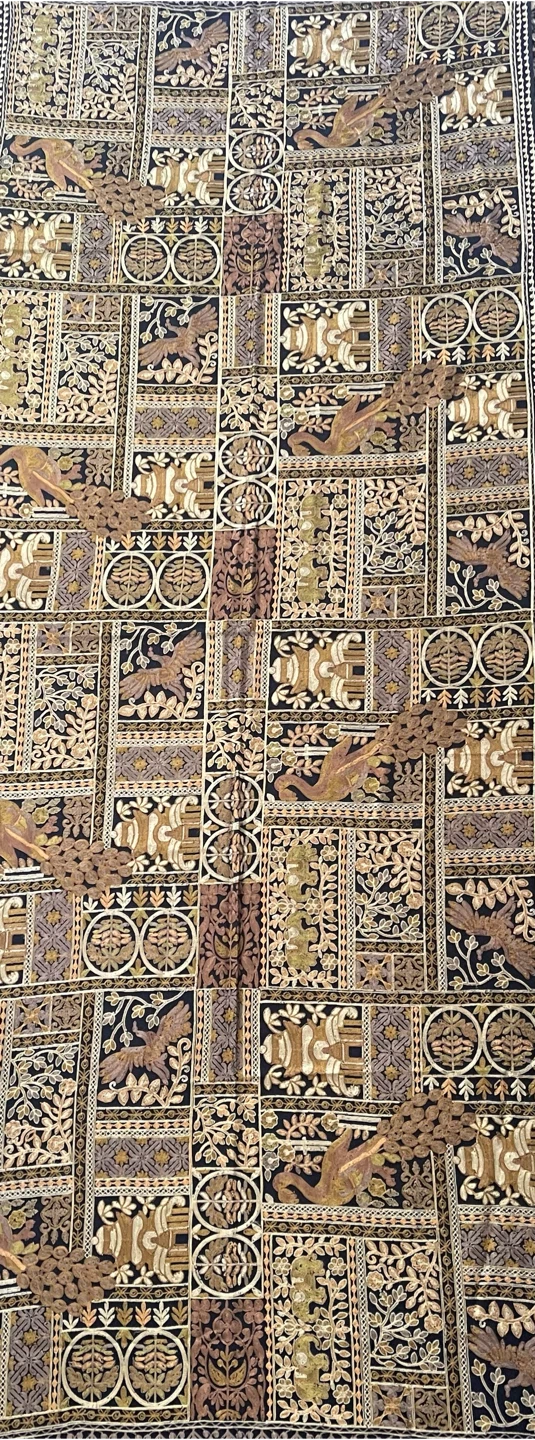 Elegant Black & Gold Embroidered Decorative Scarf / Shawl