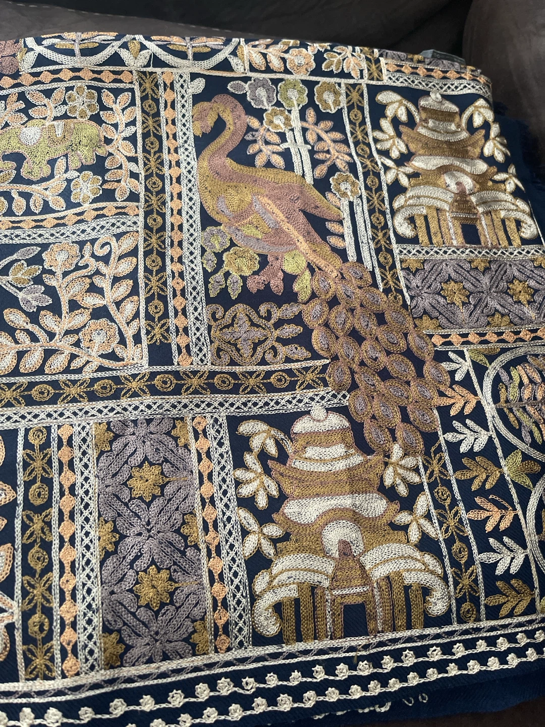 Elegant Black & Gold Embroidered Decorative Scarf / Shawl - photo 5