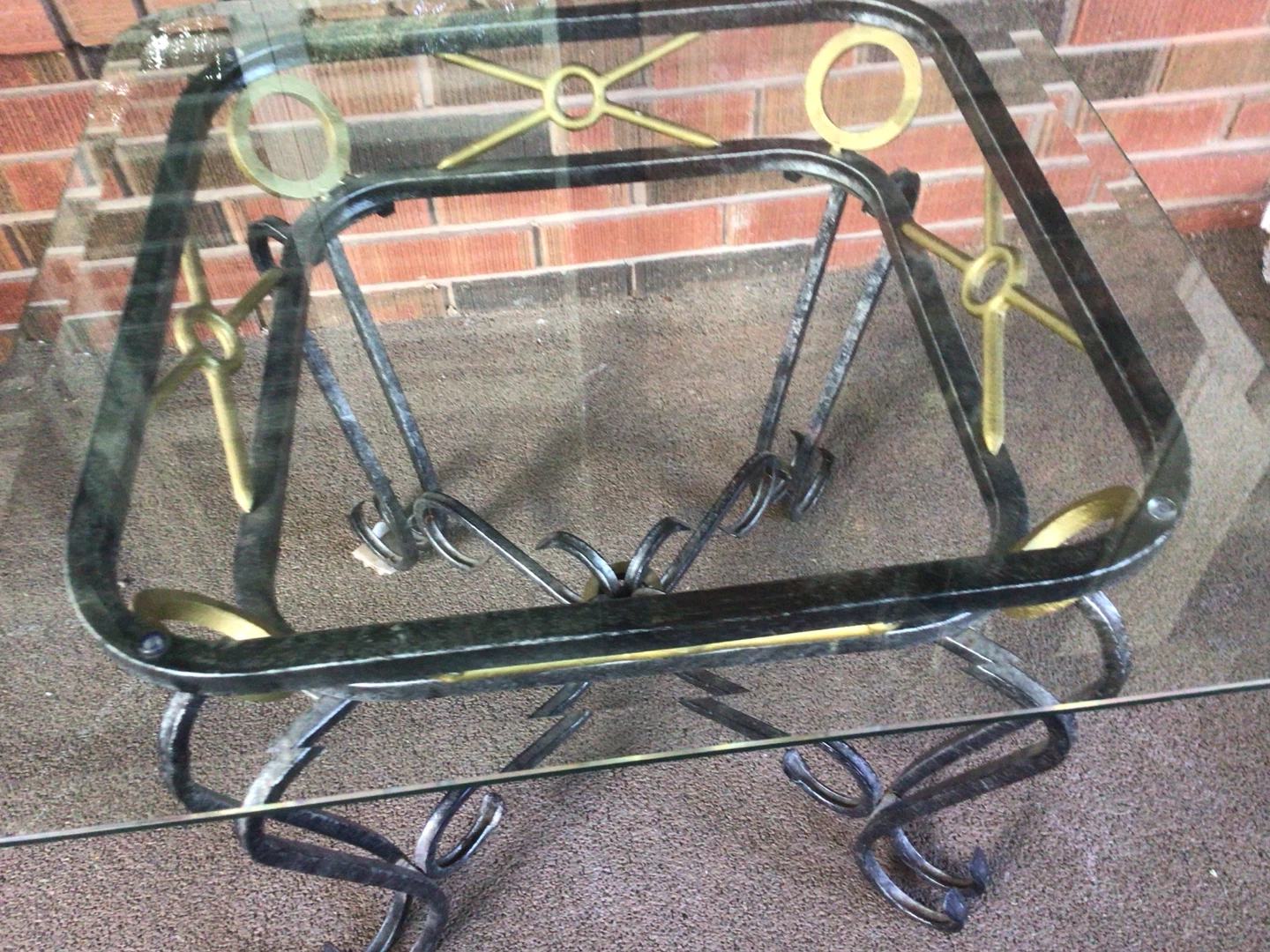 Wrought Iron and Glass Side Table
