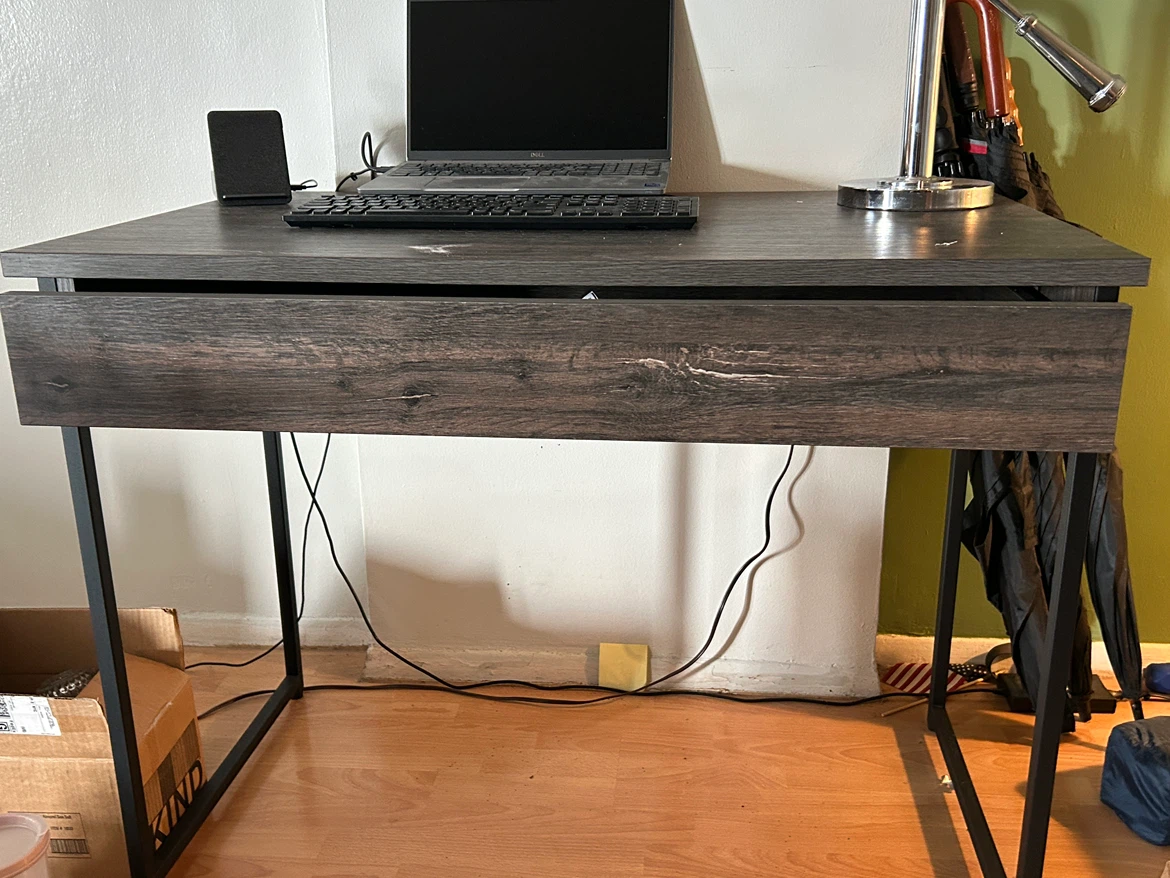 Modern Dark Wood Desk with Drawer