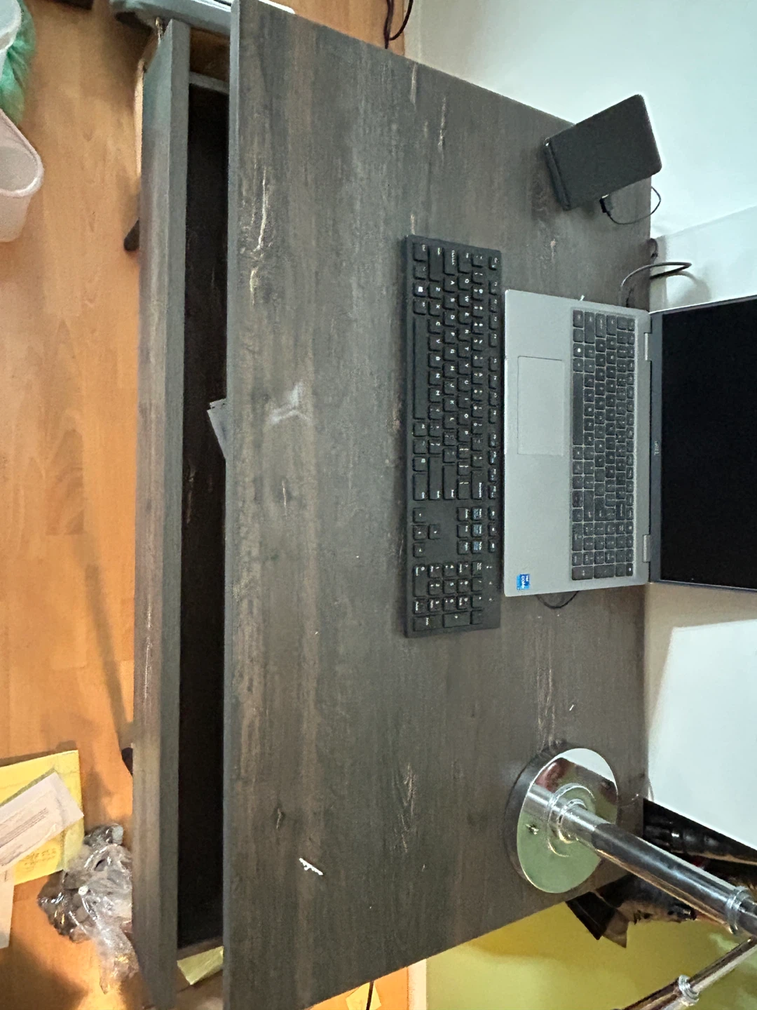 Modern Dark Wood Desk with Drawer - photo 2