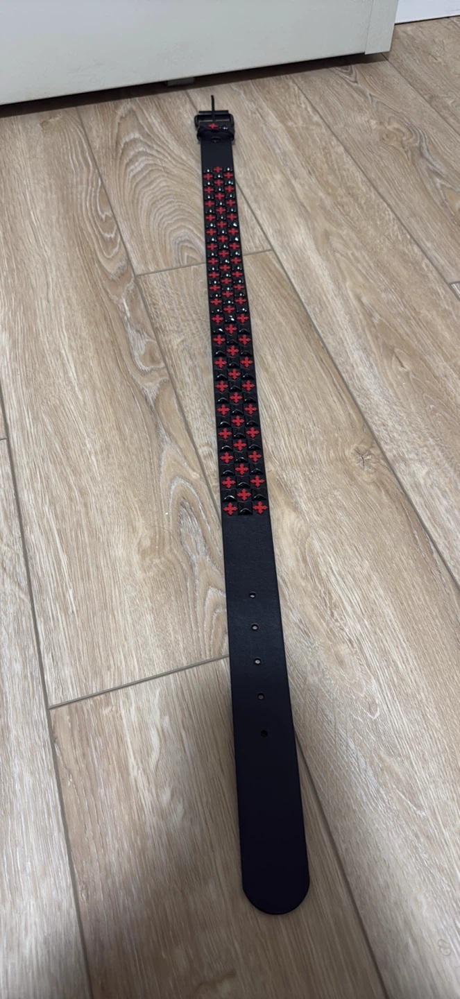 Black Studded Belt with Red Crosses