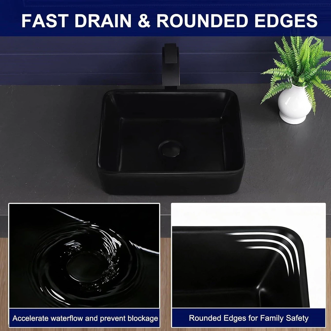 Matte Black Ceramic Bathroom Vessel Sink - photo 2