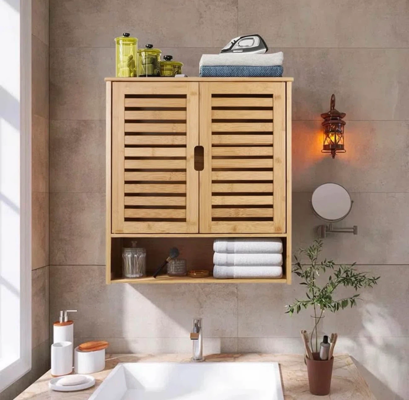 Meriton Bamboo Wall-Mounted Bathroom Cabinet - Brand New