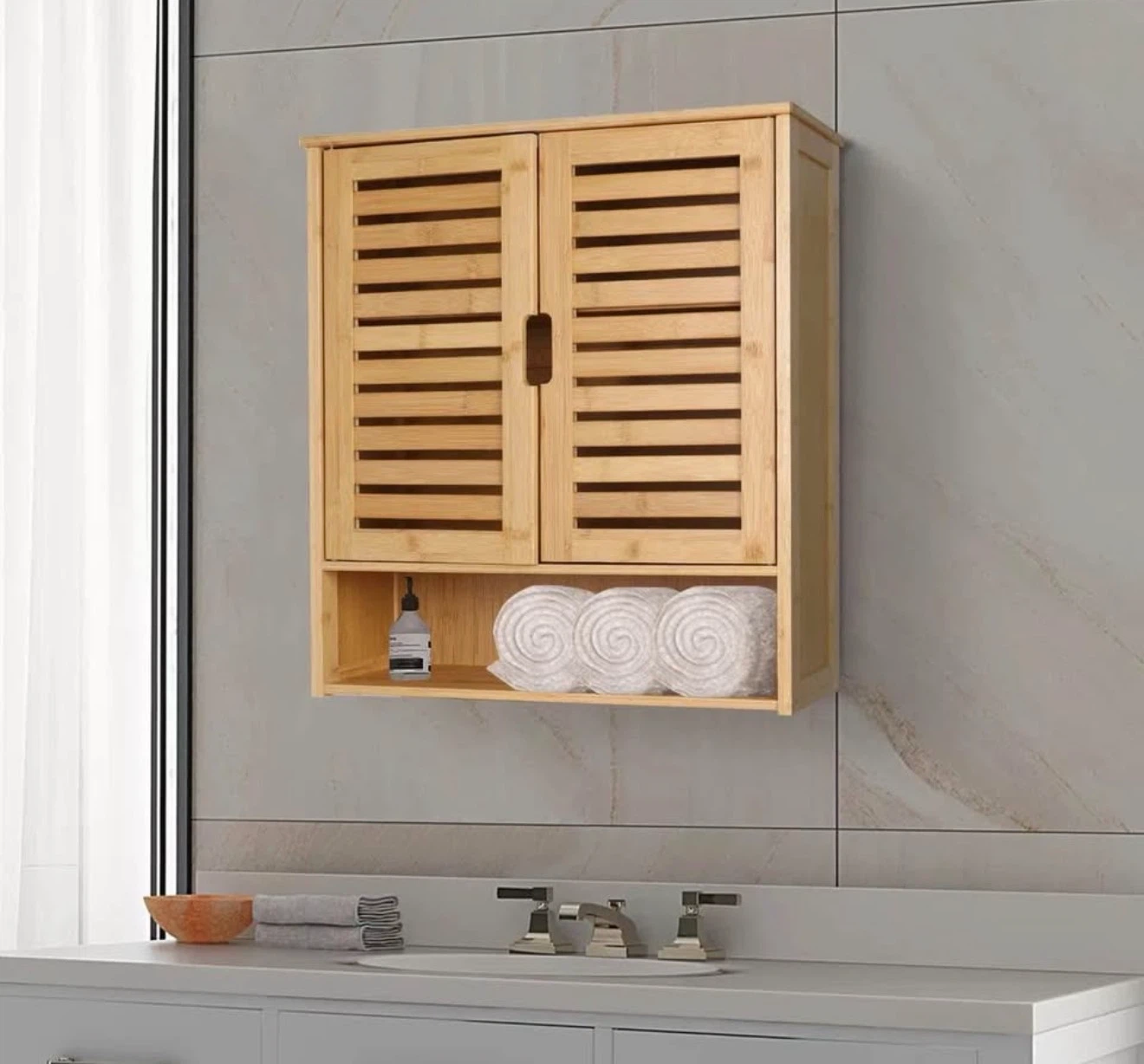 Meriton Bamboo Wall-Mounted Bathroom Cabinet - Brand New - photo 2