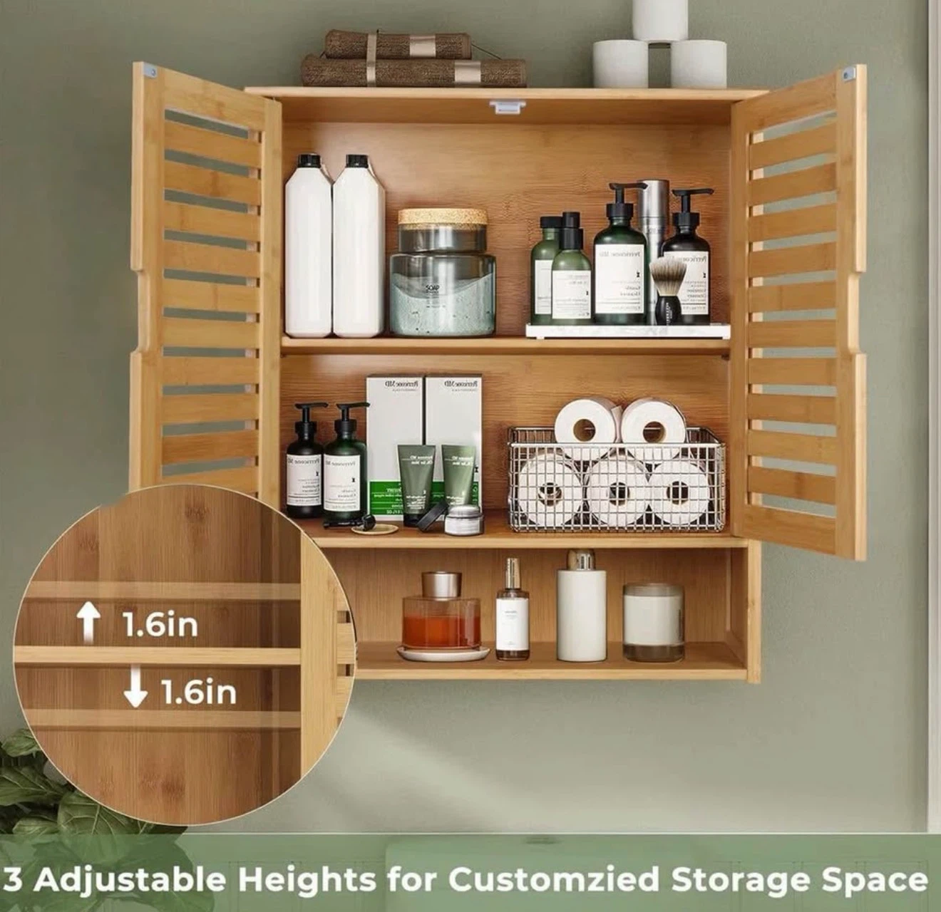 Meriton Bamboo Wall-Mounted Bathroom Cabinet - Brand New - photo 3