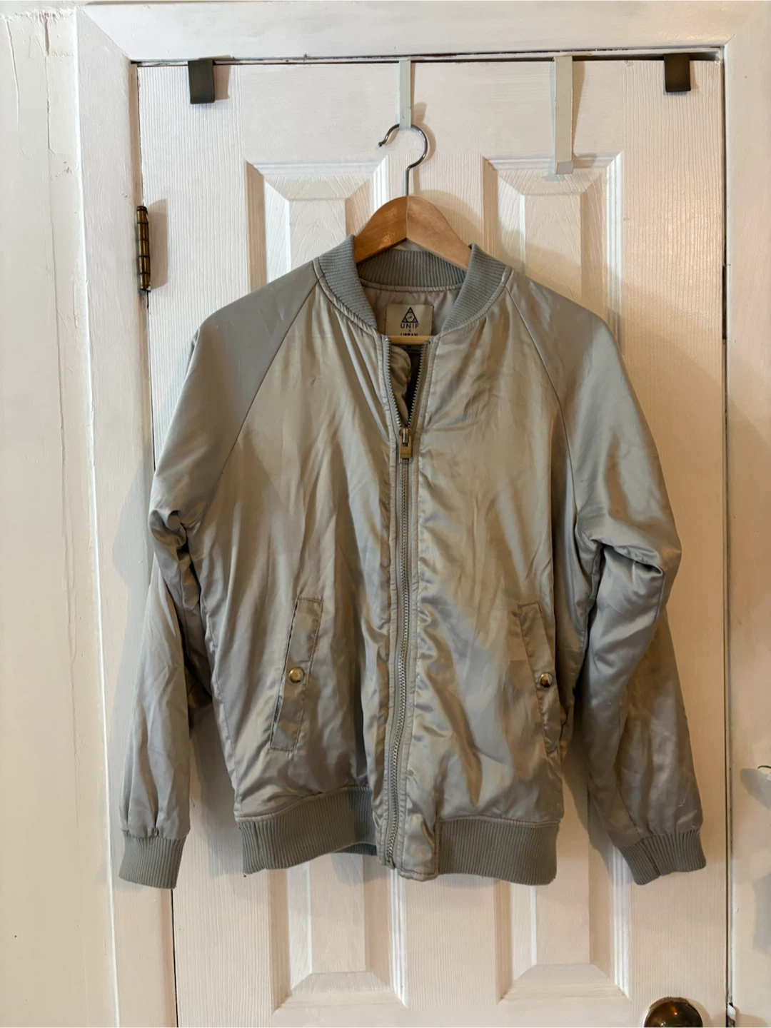 UNIF x Urban Outfitters silver bomber jacket