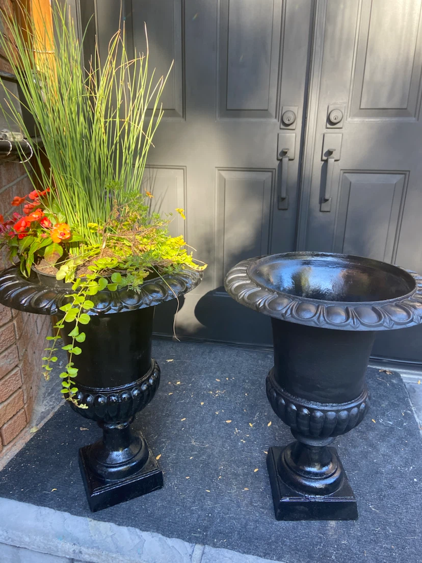 Pair of Cast Iron Garden Urns