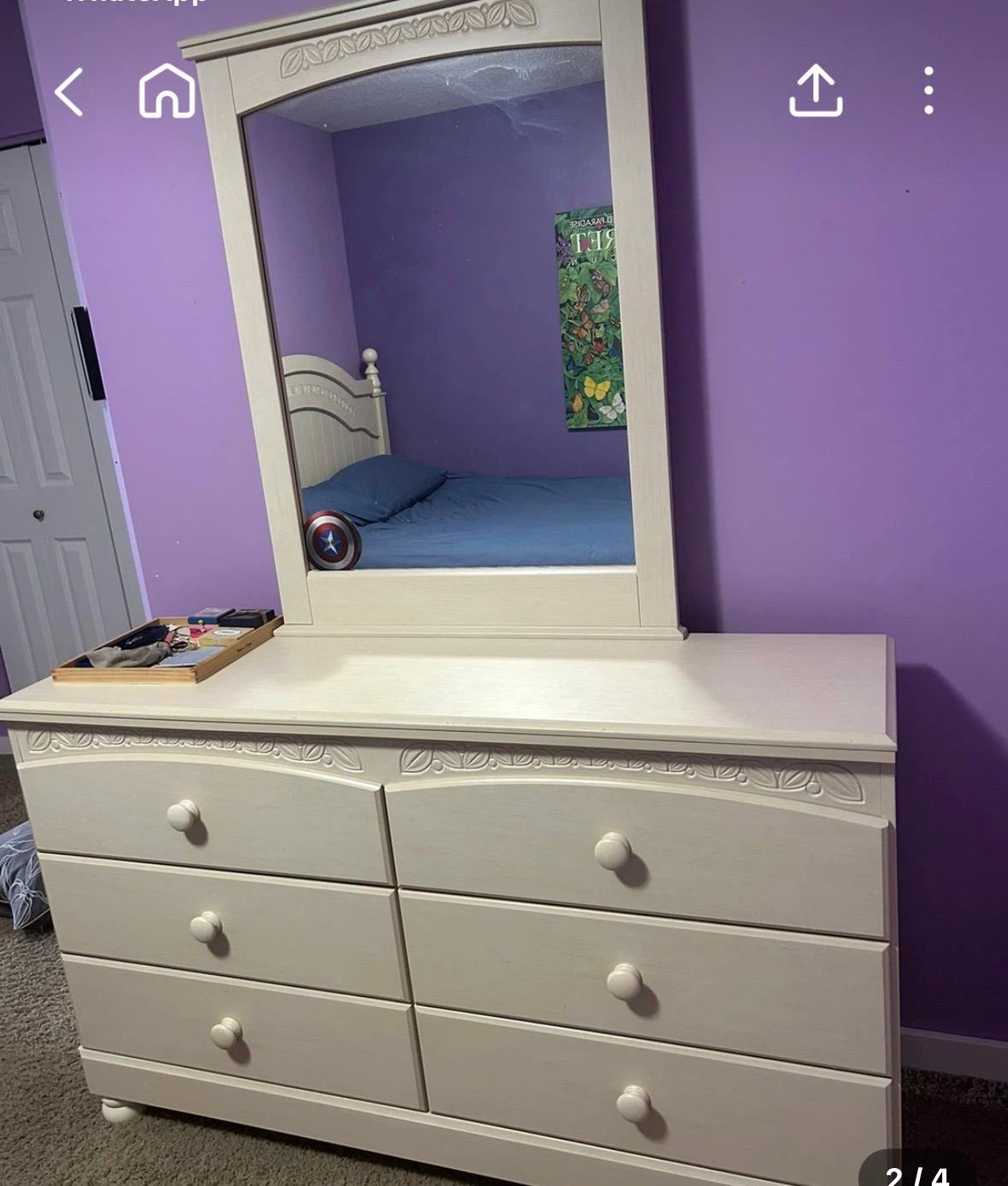 White Bedroom Set: Bed, Dresser with Mirror, and Nightstand - photo 2