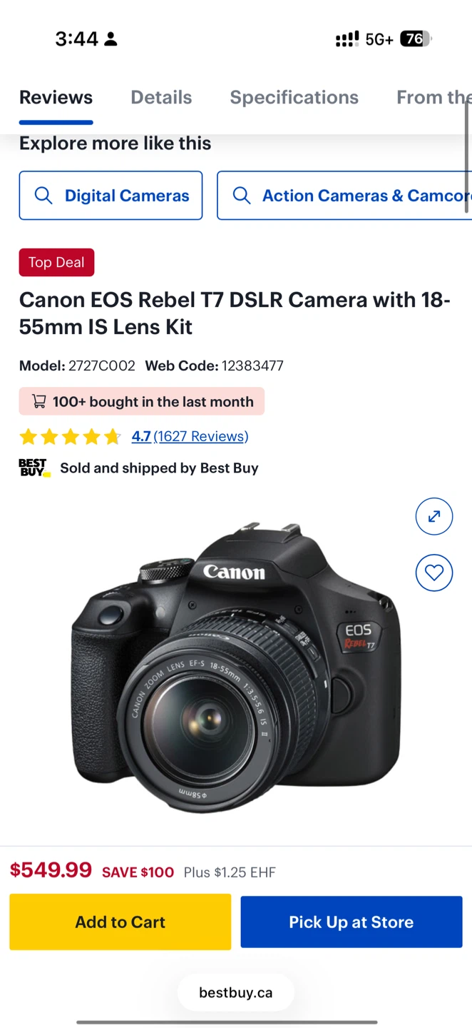 Canon EOS Rebel T7 DSLR Camera 18-55mm Lens Kit