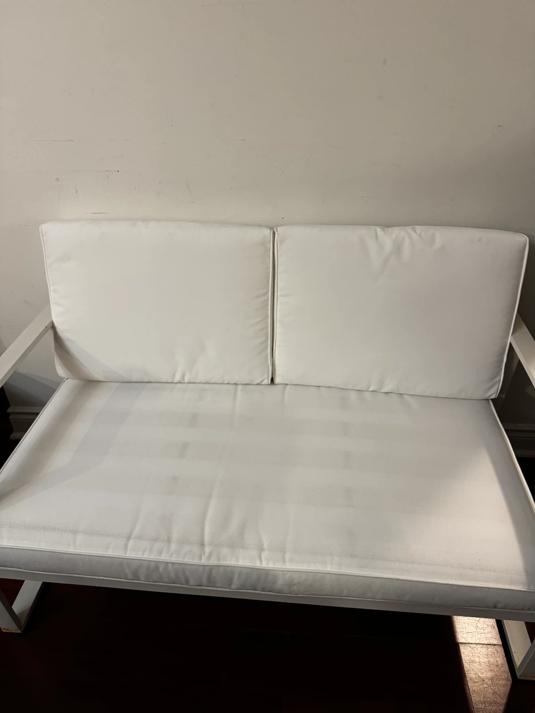White Metal Loveseat with Cushions - photo 3