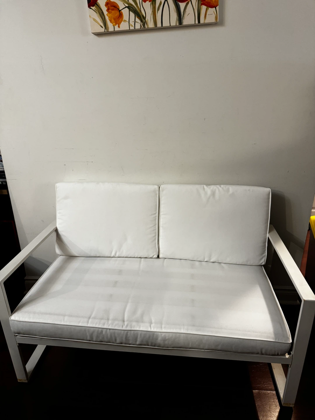 White Metal Loveseat with Cushions - photo 4