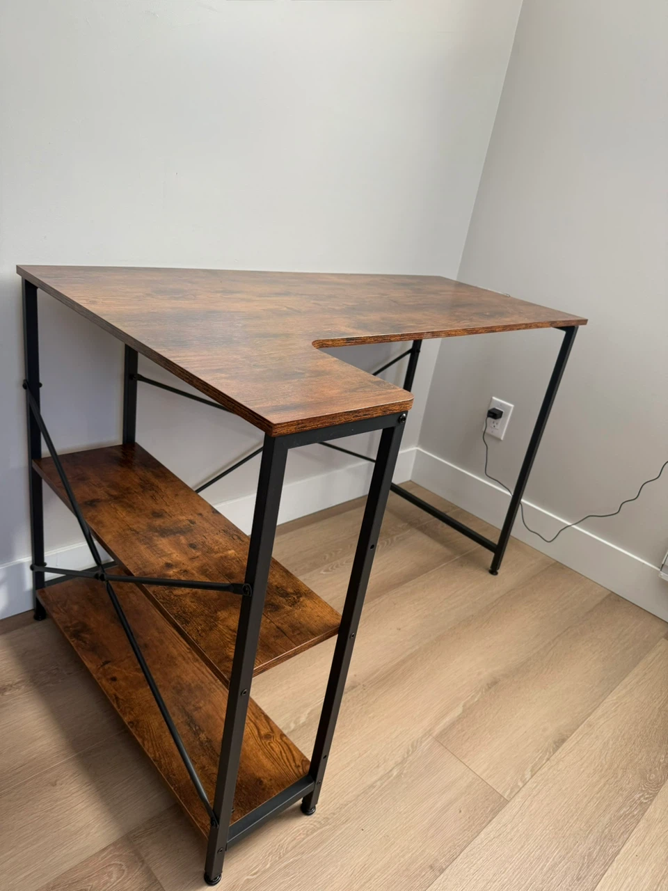 Rustic L-Shaped Corner Desk with Shelving