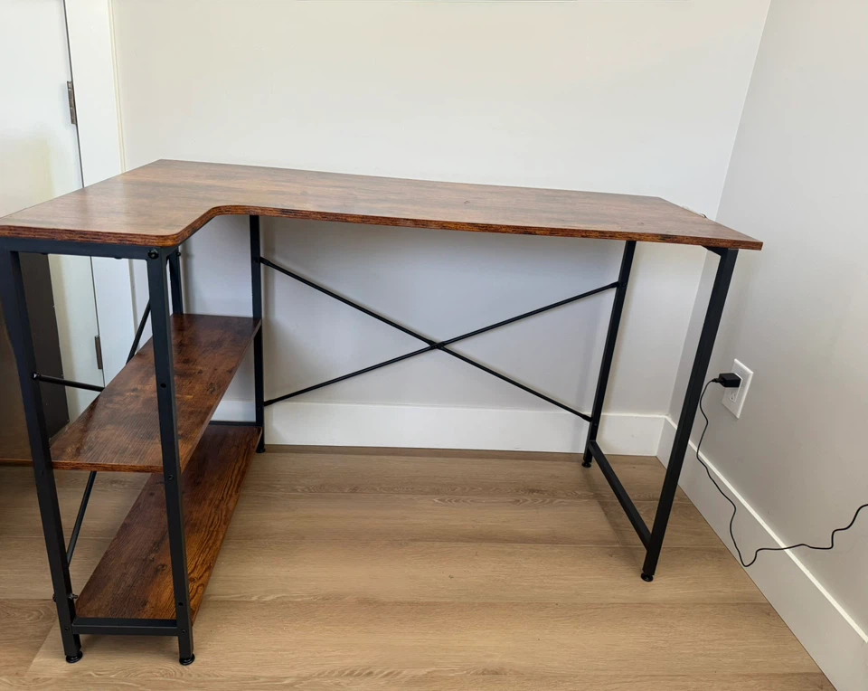 Rustic L-Shaped Corner Desk with Shelving - photo 2