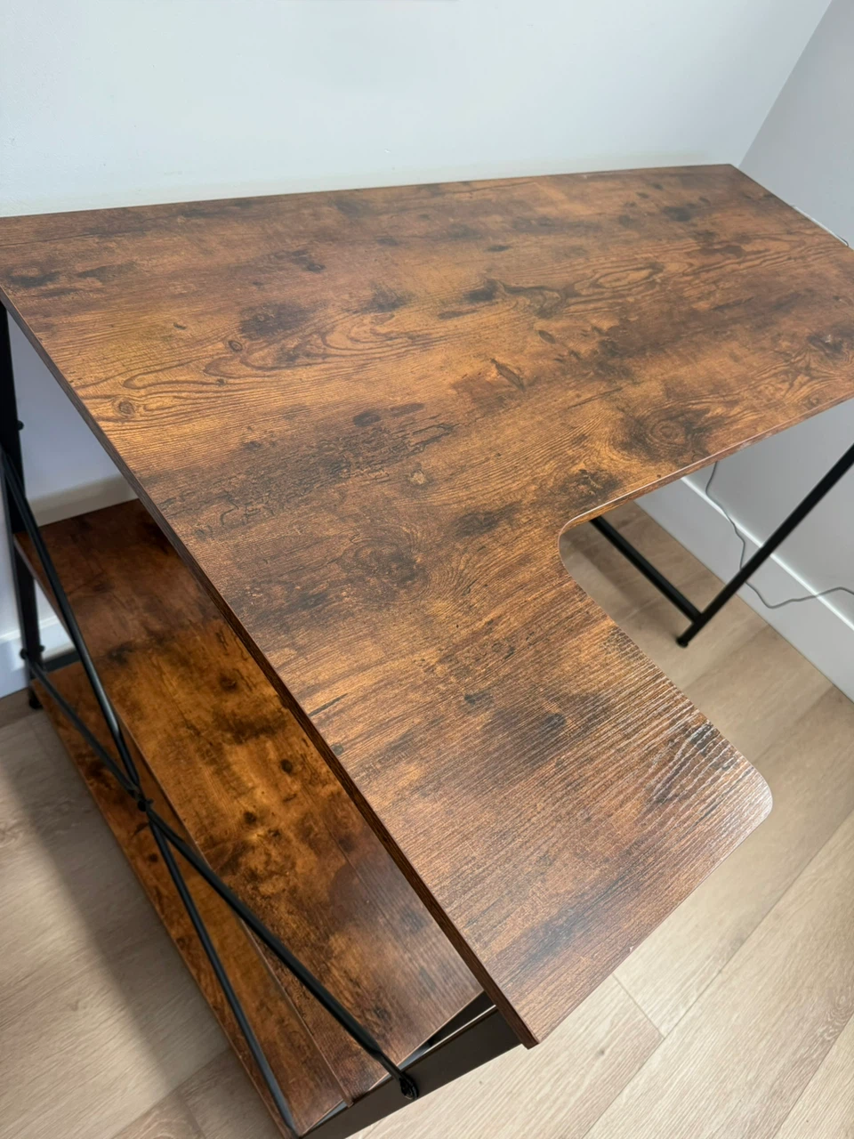 Rustic L-Shaped Corner Desk with Shelving - photo 4