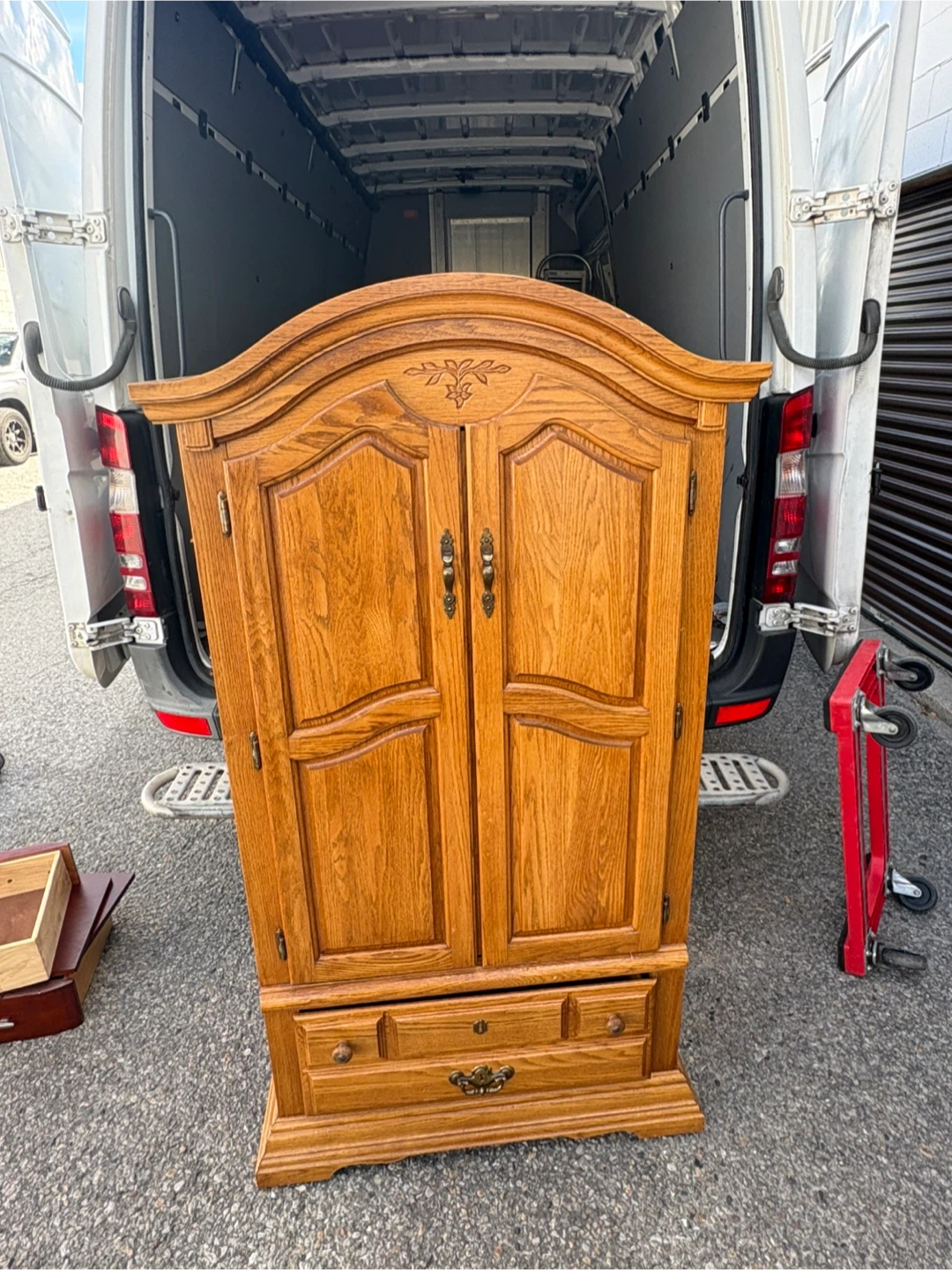 Free delivery used Solid Oak Armoire with Bottom Drawer