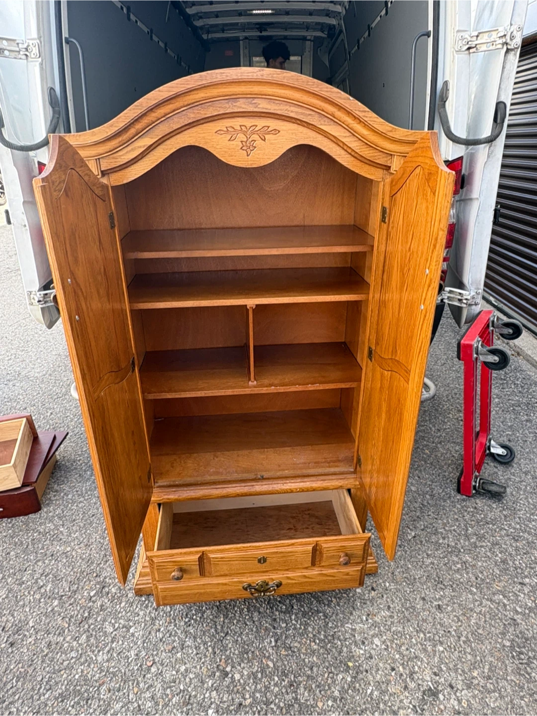 Free delivery used Solid Oak Armoire with Bottom Drawer - photo 3