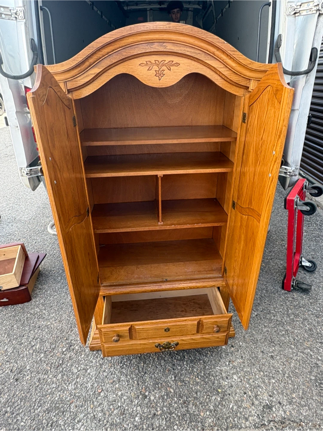 Free delivery used Solid Oak Armoire with Bottom Drawer - photo 4