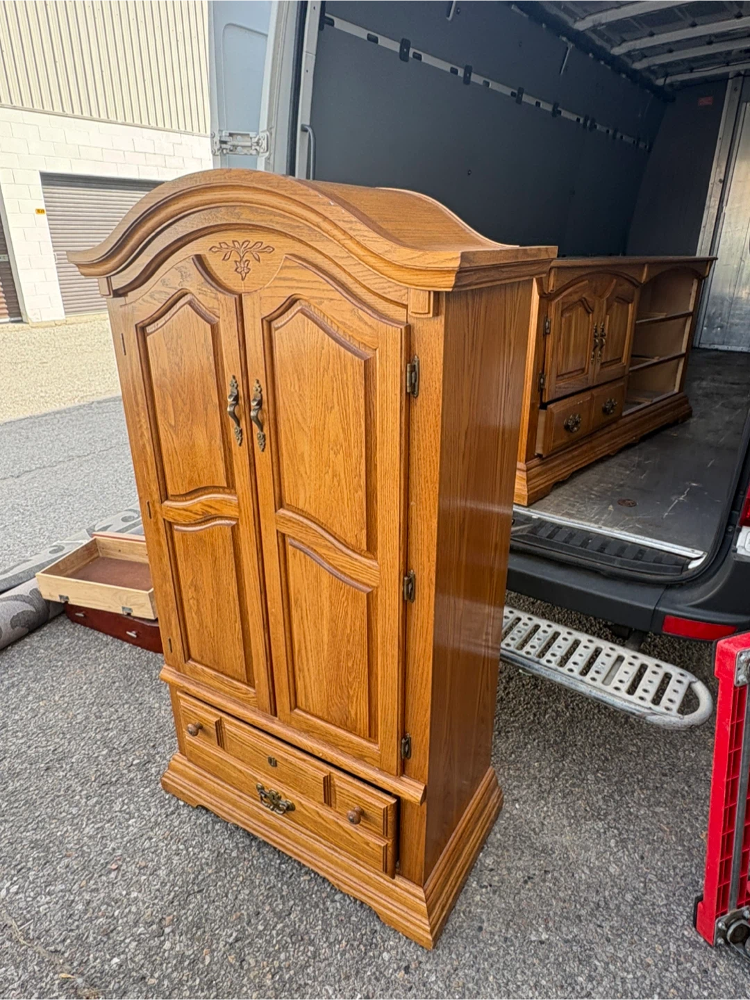 Free delivery used Solid Oak Armoire with Bottom Drawer - photo 5