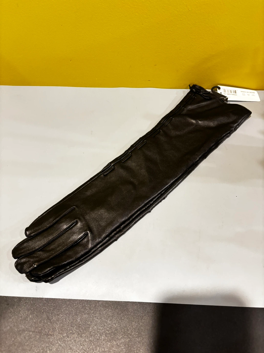 Black Long Faux Leather Gloves