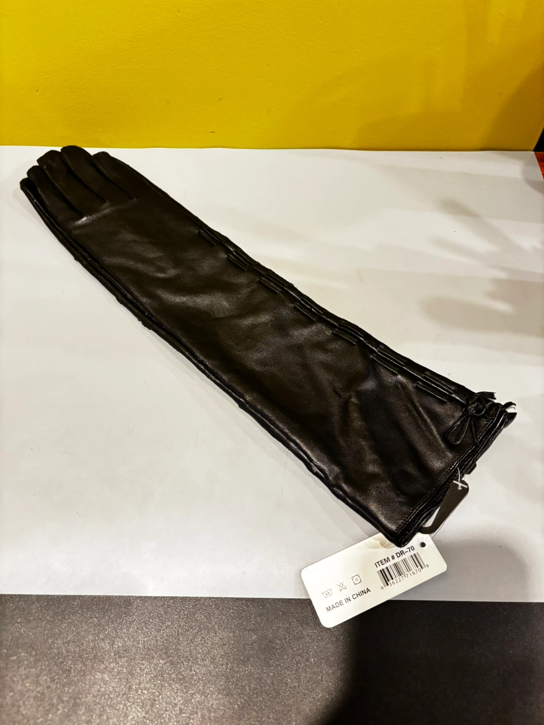 Black Long Faux Leather Gloves - photo 2