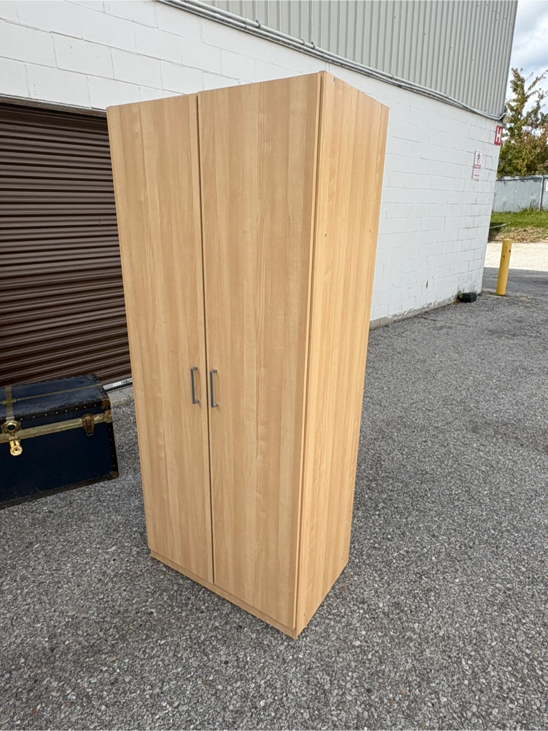 Free delivery used Light Wood Grain Two-Door Wardrobe - photo 3