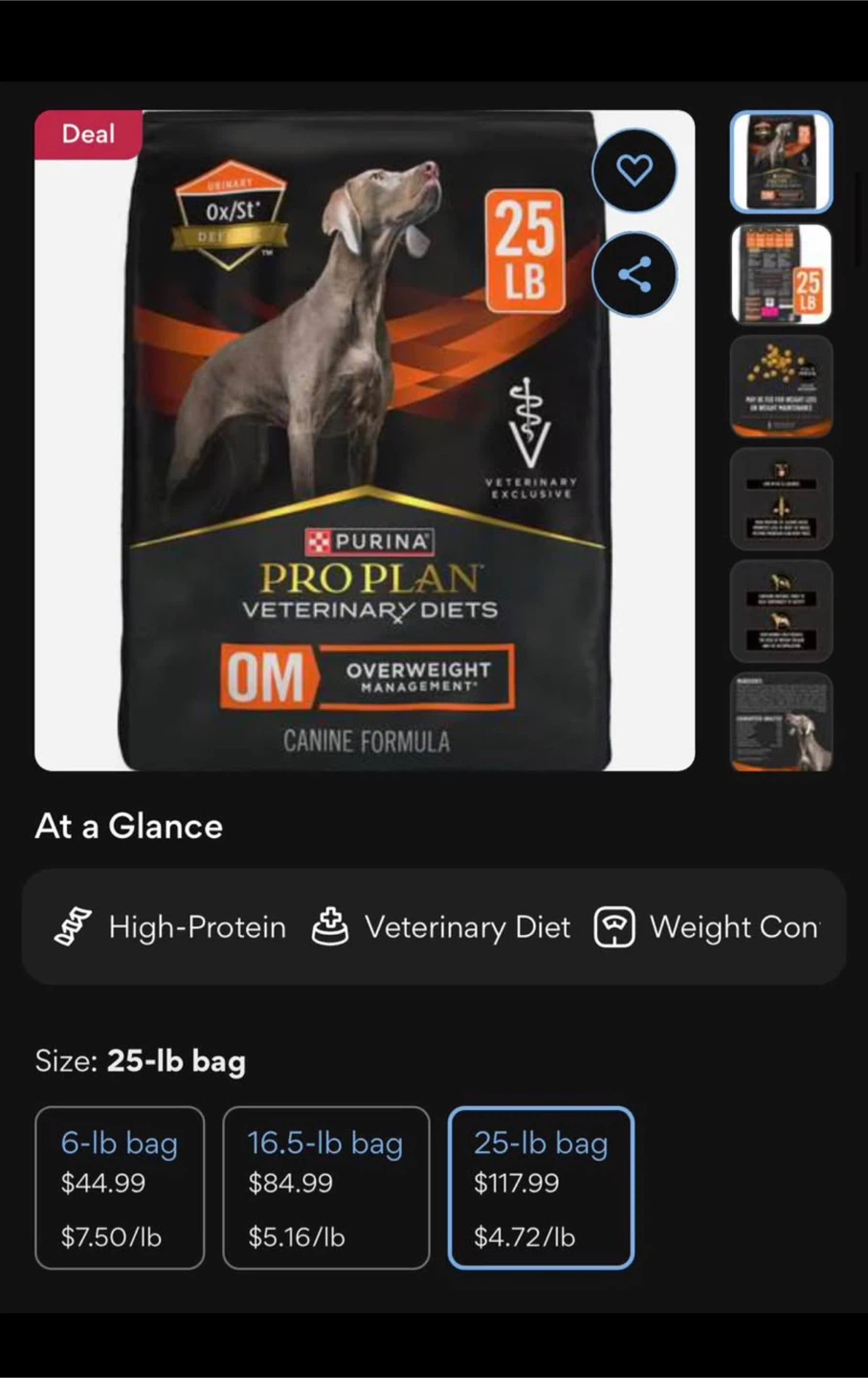 25lbs Purina Pro Plan Veterinary Diets OM Dog Food