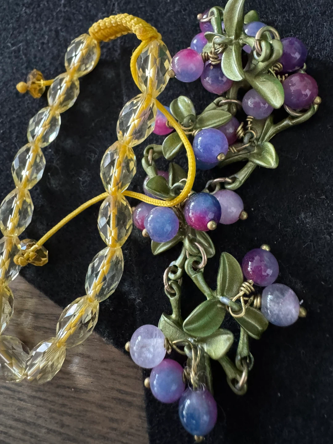 Berry charm bracelet& leaves+ yellow Crystal bracelet Bundle