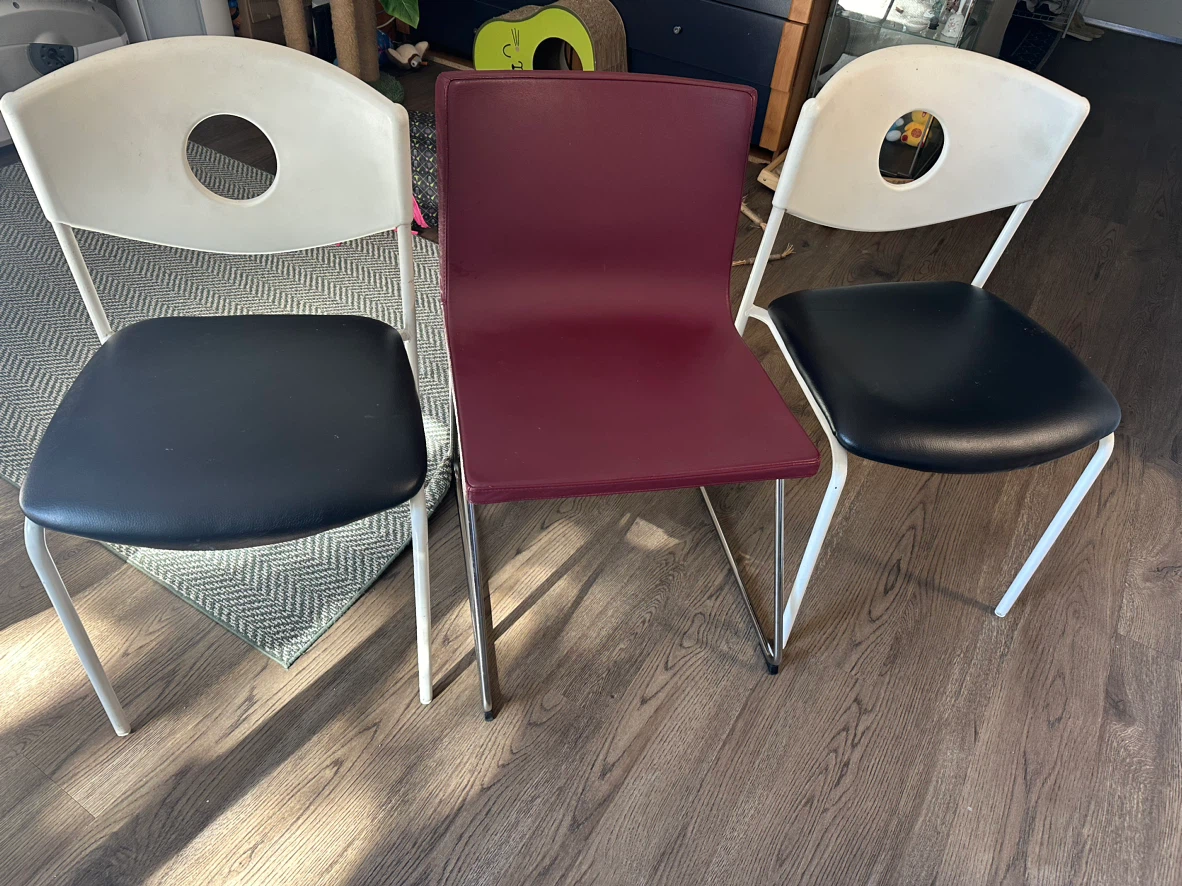 Modern burgundy and white side chairs