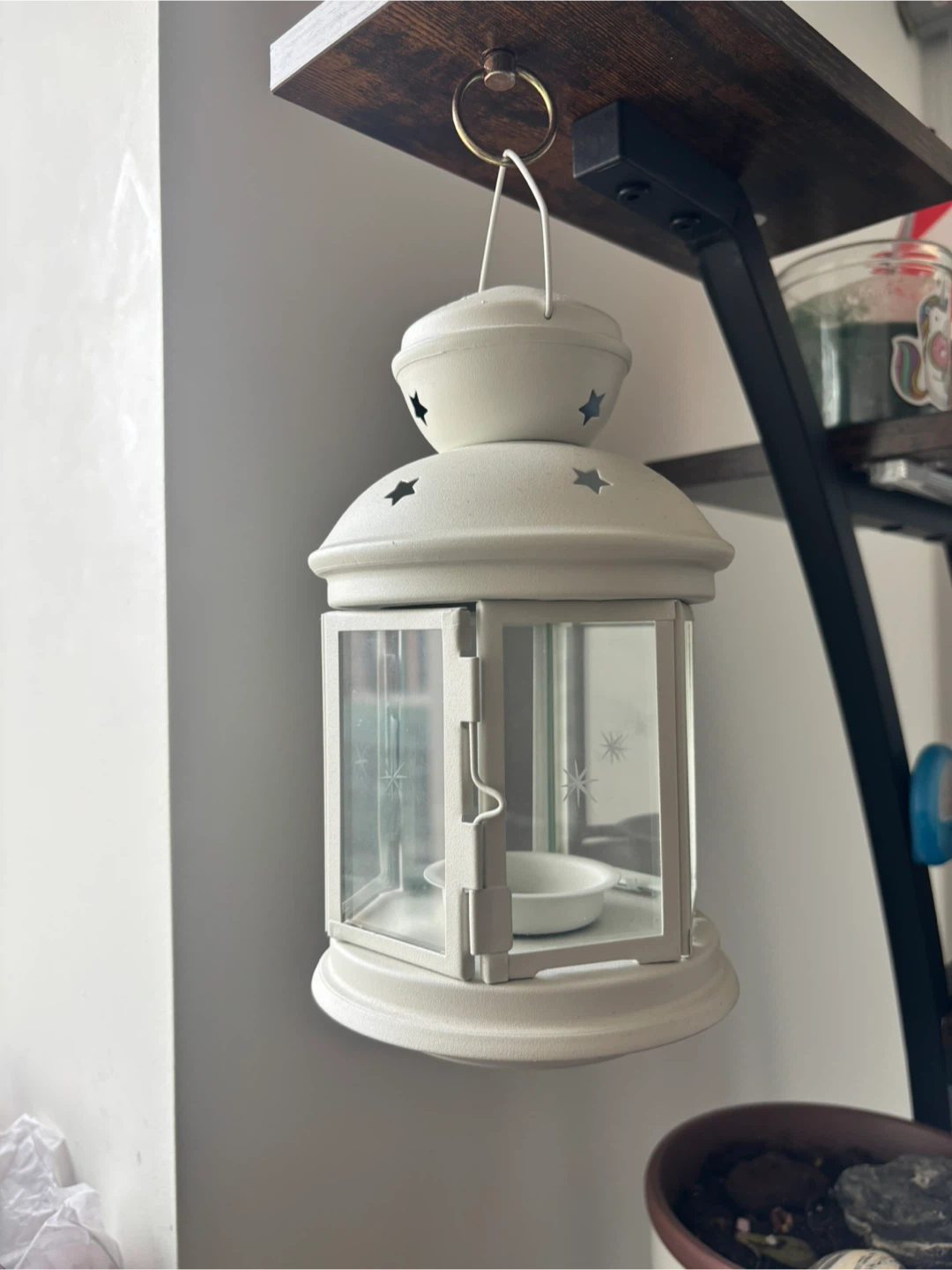 White Metal Hanging Candle Lantern