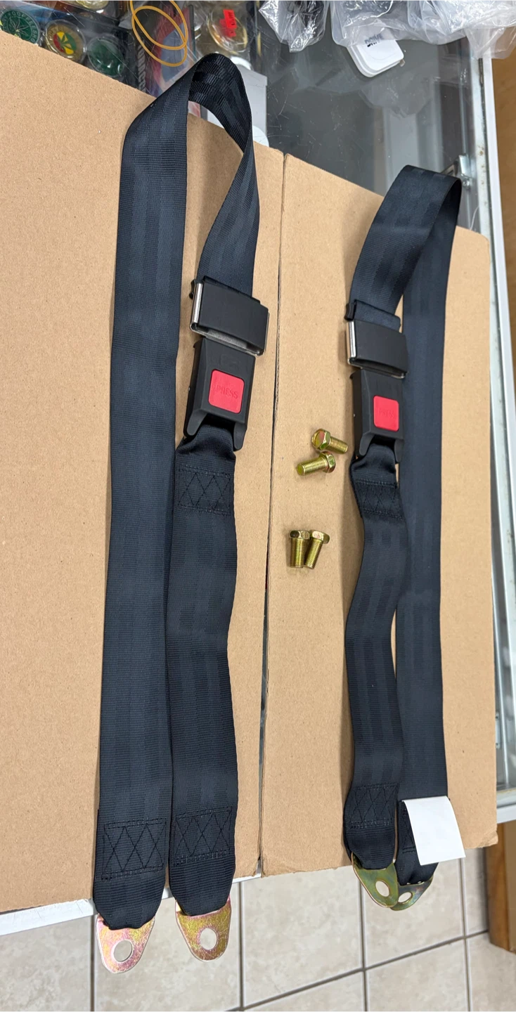 Set of two black seat belt assemblies