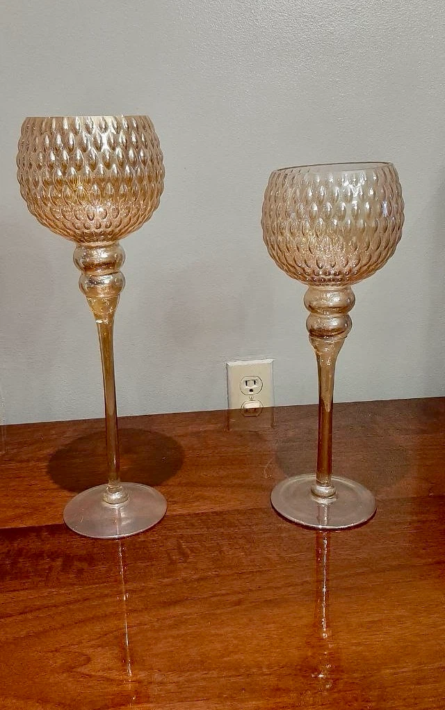 Set of two gold glass candle holders - photo 2