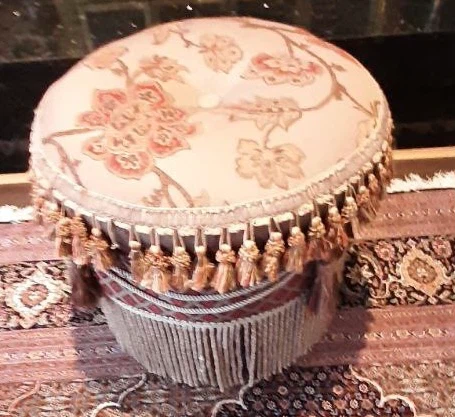 Vintage Floral Upholstered Footstool with Tassels