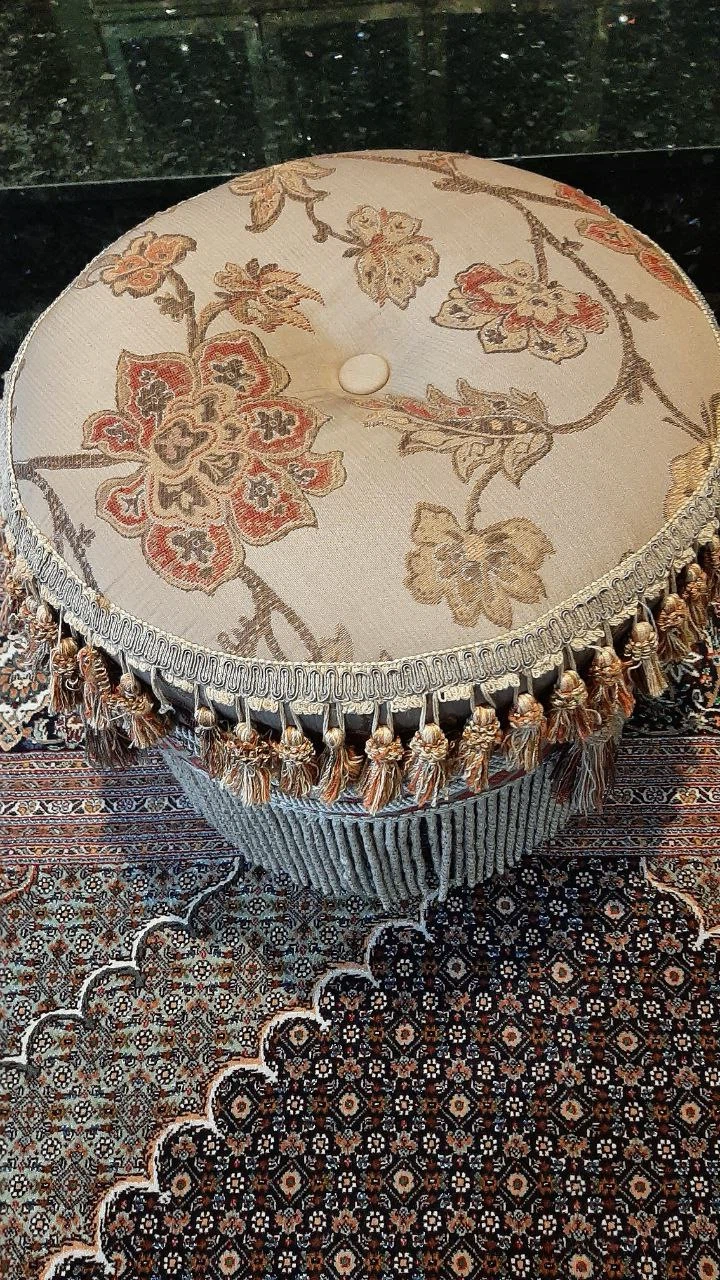 Vintage Floral Upholstered Footstool with Tassels - photo 2