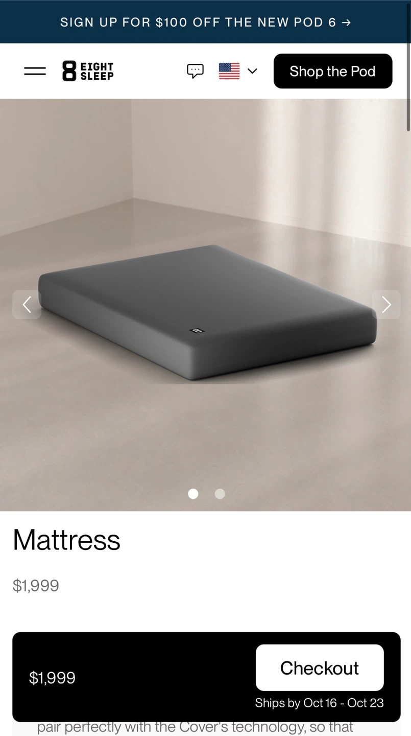(Available for 2) Eight Sleep 5-Layer Mattress