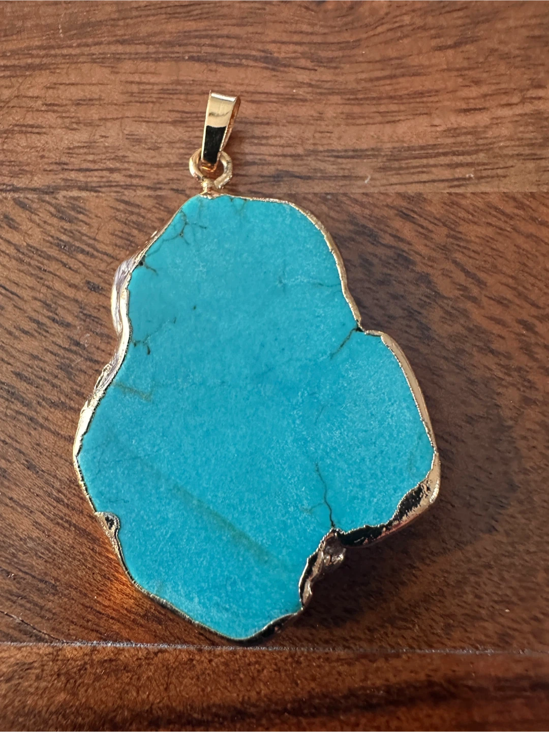 Turquoise Stone Pendant with Gold Edging