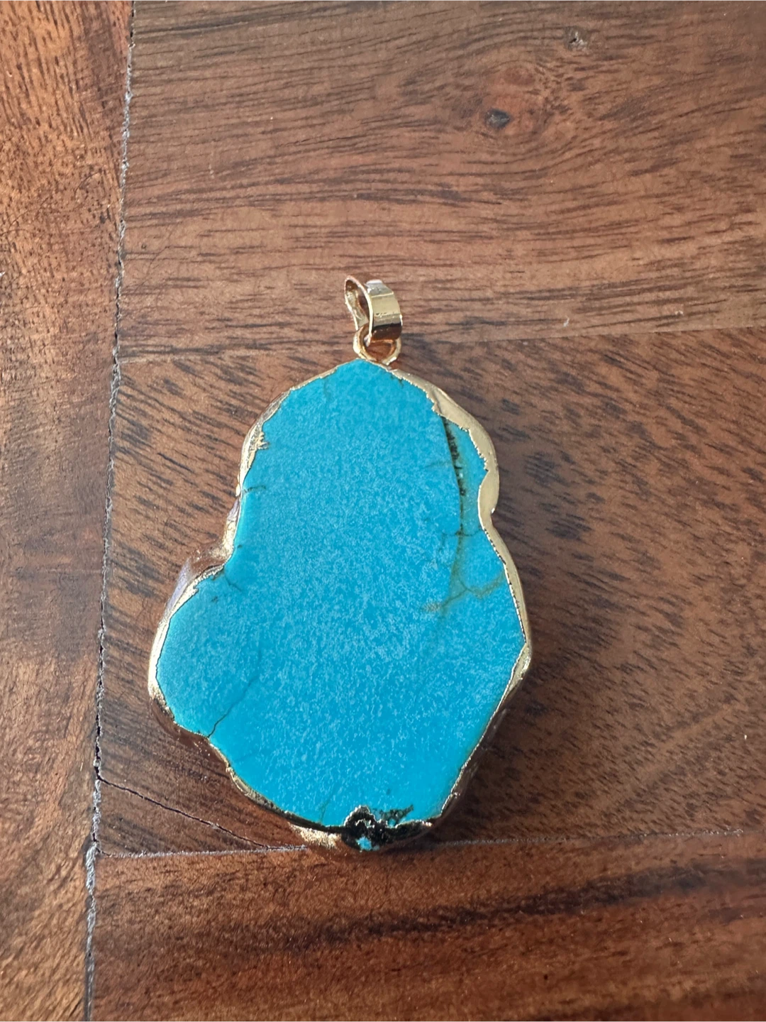 Turquoise Stone Pendant with Gold Edging - photo 2