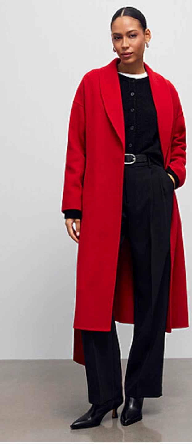Simons Contemporaine Red Wool Blend Belted Long Coat S/M