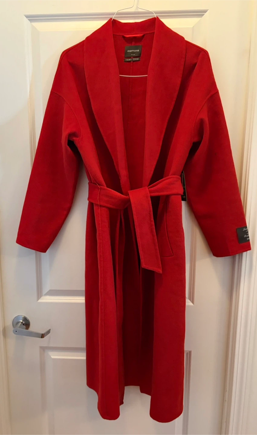 Simons Contemporaine Red Wool Blend Belted Long Coat S/M - photo 2