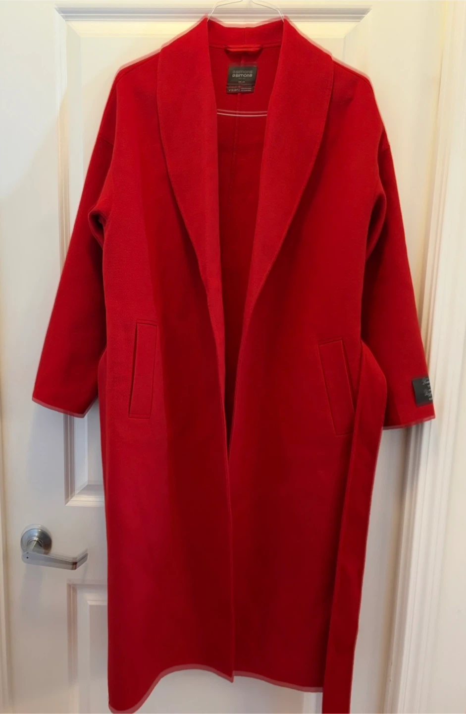 Simons Contemporaine Red Wool Blend Belted Long Coat S/M - photo 5